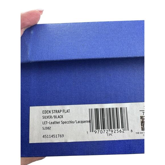 STUART WEITZMAN Silver & Black Cap Toe Leather Eden Cross-Strap Ballet Flats 7.5 - Picture 16 of 16